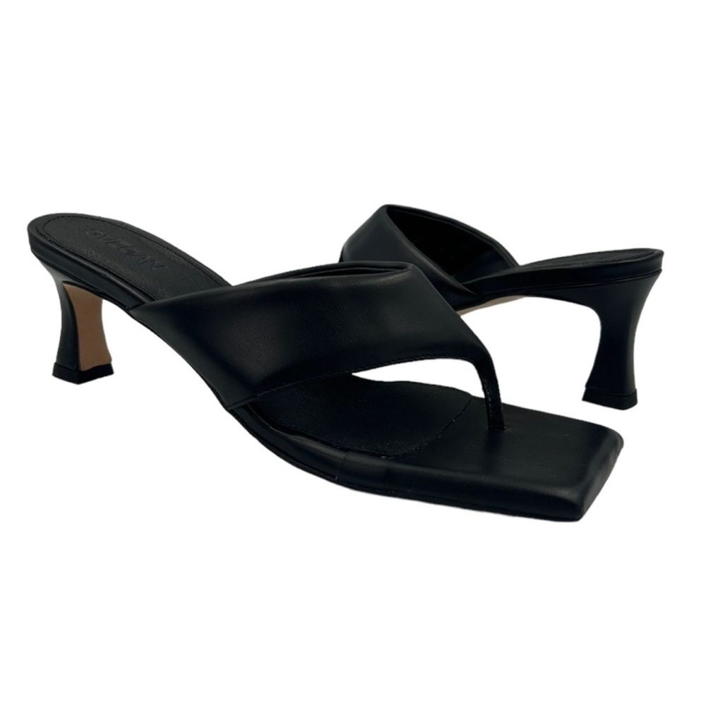 SVEGAN | Jolla Square Toe Black Vegan Leather Thong Heeled Sandals Women’s 10.5